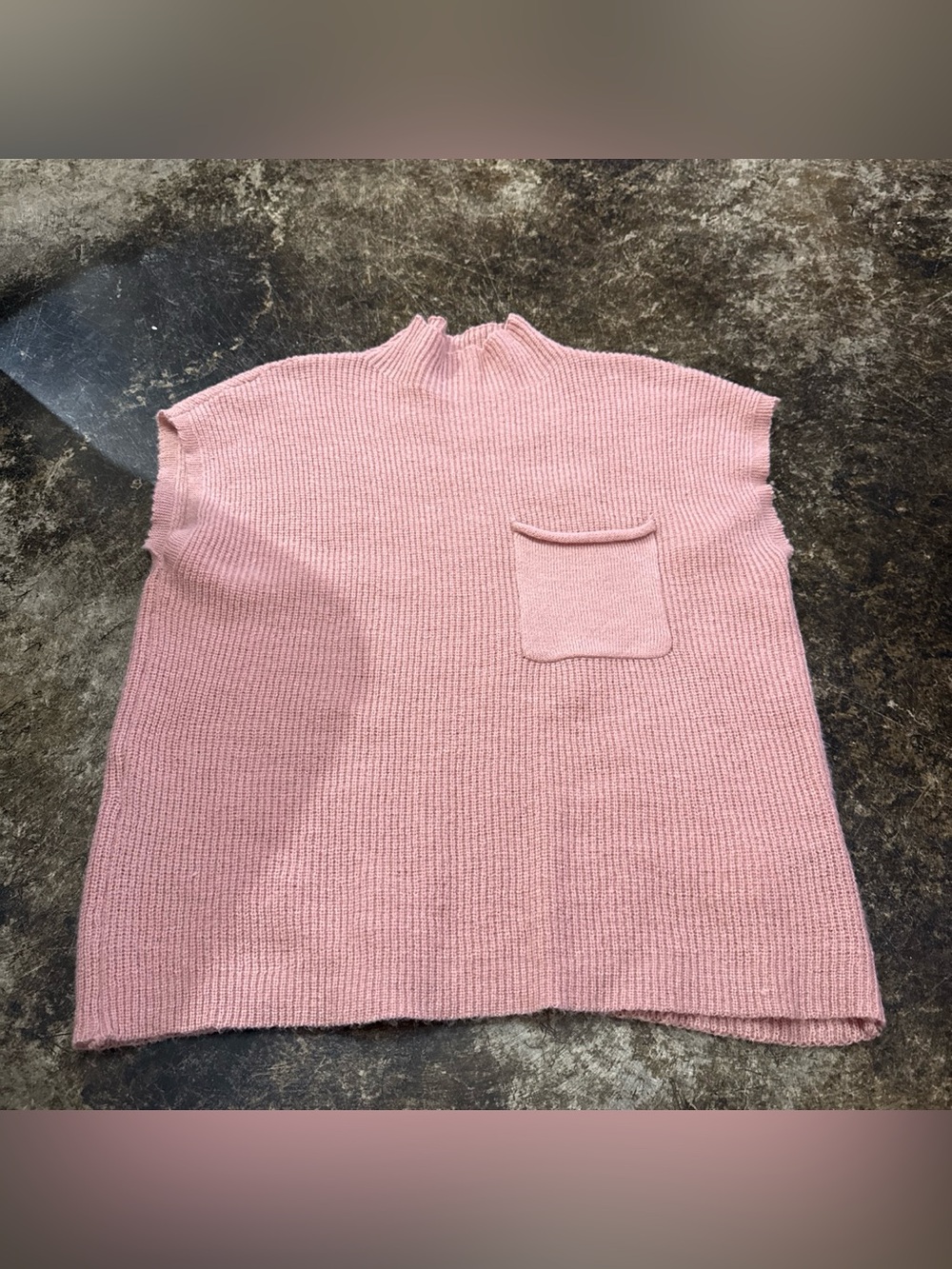 SHEIN Pink Mock Neck Knit Sweater Vest with Pocket